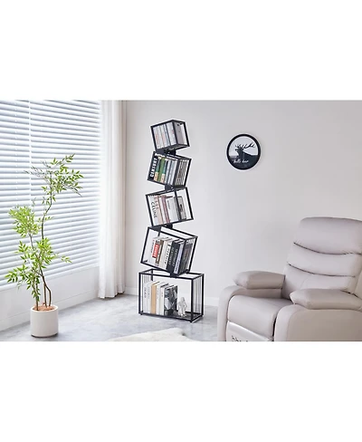 Streamdale Furniture 5-Tier Geometric Bookshelf - Modern Narrow Floor Bookcase