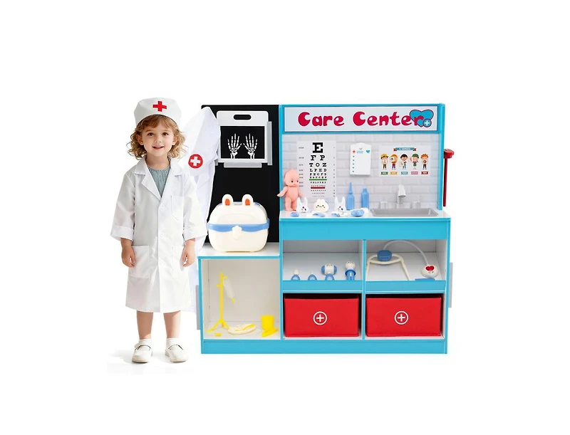 Slickblue Kids Wooden Medical Center Doctor Playset with Exam Area