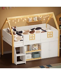 Streamdale Furniture loft bed with Step Staircase, Shelving, Cabinets & Led lights