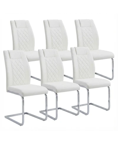 Streamdale High-Back Pu Leather Dining Chairs Set of 6, Modern Kitchen Chairs with Silver Legs