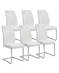 Streamdale High-Back Pu Leather Dining Chairs Set of 6, Modern Kitchen Chairs with Silver Legs