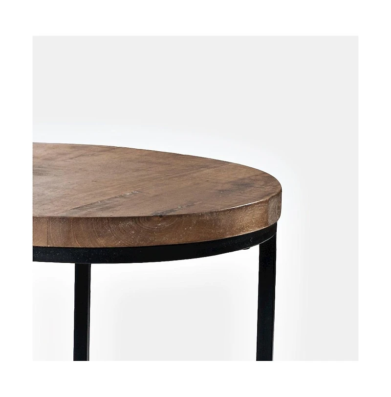Jofran Warner Round Modern Rustic Solid Wood and Metal Nesting End Tables