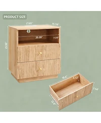 Yigii Wave Pattern Nightstand with Charging, Drawer, and Shelf