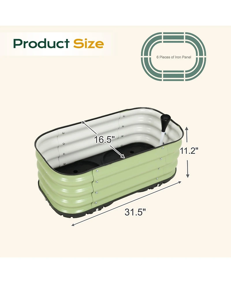 Aoodor Galvanized Raised Garden Bed 31.5'' Self-Watering Planter Box with Drainage Plug and Water Reservoir for Indoor & Outdoor Gardening