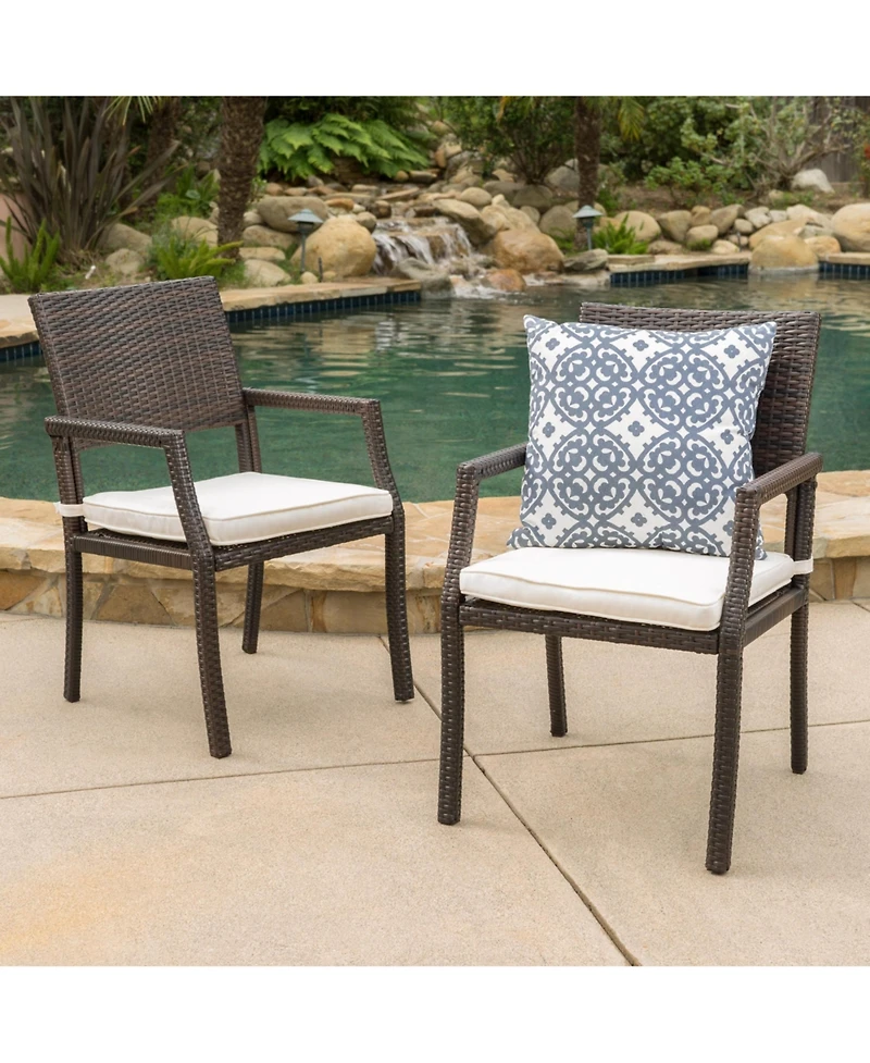 Flynama Set of 2 Outdoor Wicker Dining Chairs Water Resistant Cushioned Seats Lightweight Durable for Patio Hosting