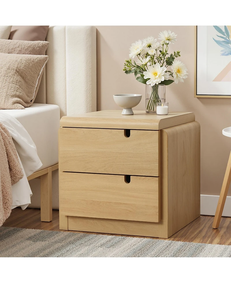 LuxenHome Oak Mid-Century 2-Drawer Nightstand, 20.5'' Engineered Wood Accent Table