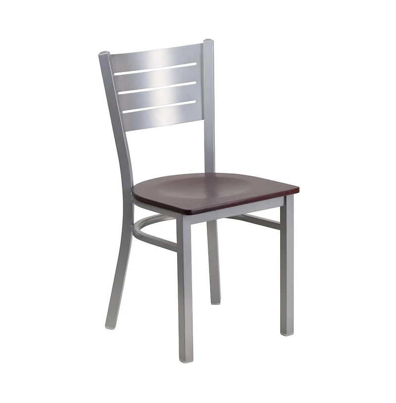 Emma+Oliver 2 Pack Silver Slat Back Metal Restaurant Chair