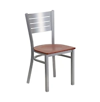 Emma+Oliver 2 Pack Silver Slat Back Metal Restaurant Chair
