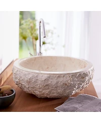Tikamoon Genuine Marble Hand-carved Design Rustic and Smooth Washbasin
