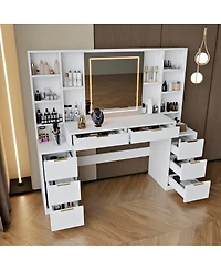 Streamdale Furniture Makeup Vanity Desk with Mirror, Lights & 8 Drawers, 59" Large Table