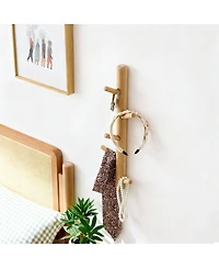 Yigii Oak Wood Wall-Mounted Coat Rack for Coats, Hats, Towels, Purse
