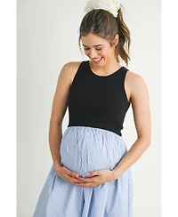 Hello Miz Maternity Sleeveless Empire Waist Striped Midi Dress