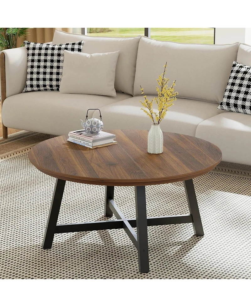 Gaomon Round Coffee Table 36" Center Table,Large Industrial Accent Tables with Adjustable Feet, Living Room Thickened Le