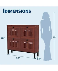 gaomon Shoe Storage Cabinet with 4 Flip Drawers, Modern Hollow-Out Panels, Adjustable Shoe Rack Organizer for Living Room or Bedroom