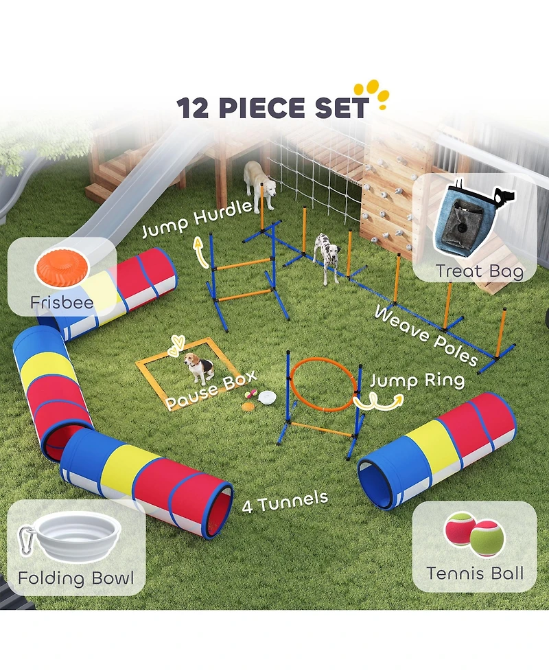 PawHut Dog Agility Training Equipment, 12-Piece Dog Obstacle Course
