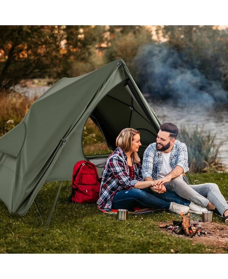 Mecale Foldable 2-Person Camping Cot Tent Combo with Pop-Up Shelter and Wheeled Carry Bag