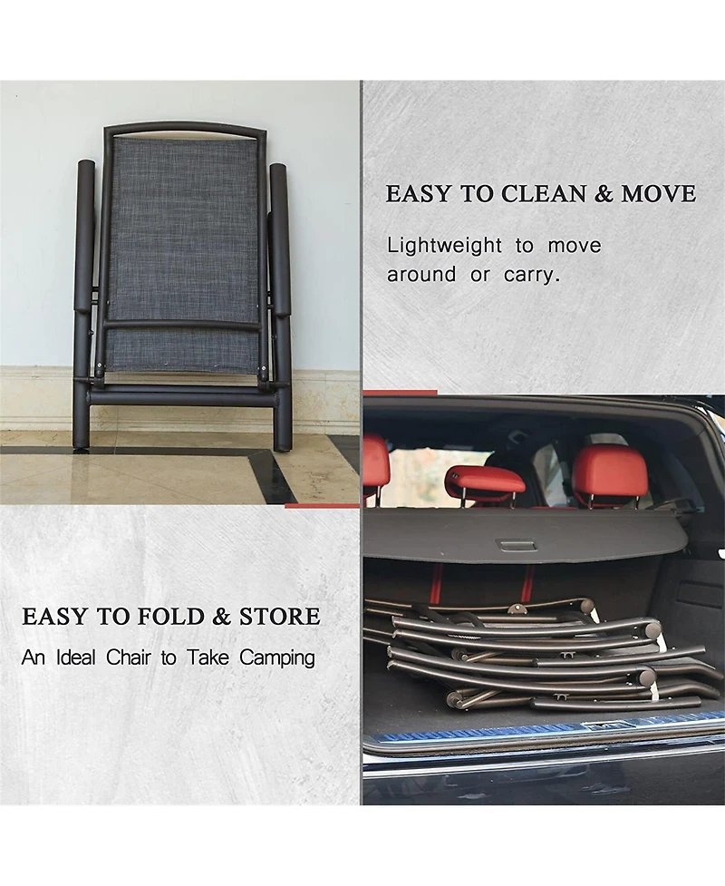 Clihome Folding Patio Chairs Set of 2, Aluminium Frame Reclining Sling Lawn Chairs Double-Layered Textilene Chairs