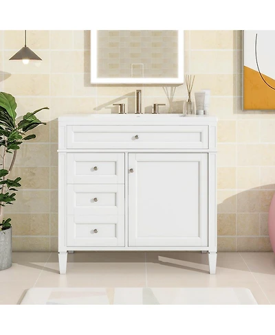 Sillysis 36" Modern Bathroom Vanity with Sink, Solid Wood Cabinet, Soft Close Drawers & Tip-Out Storage