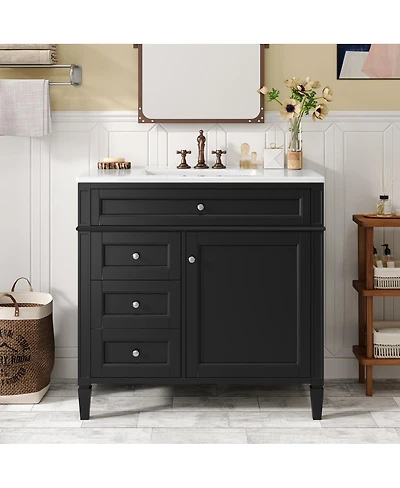 Sillysis 36" Modern Bathroom Vanity with Sink, Solid Wood Cabinet, Soft Close Drawers & Tip-Out Storage