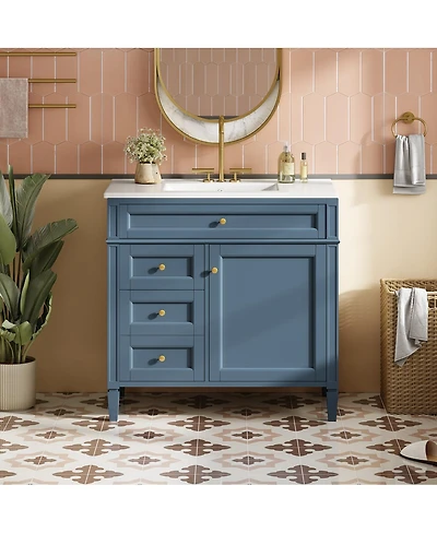 Sillysis 36" Modern Bathroom Vanity with Sink, Solid Wood Cabinet, Soft Close Drawers & Tip-Out Storage