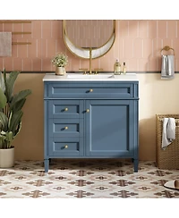 Sillysis 36" Modern Bathroom Vanity with Sink, Solid Wood Cabinet, Soft Close Drawers & Tip-Out Storage