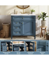 Sillysis 36" Modern Bathroom Vanity with Sink, Solid Wood Cabinet, Soft Close Drawers & Tip-Out Storage