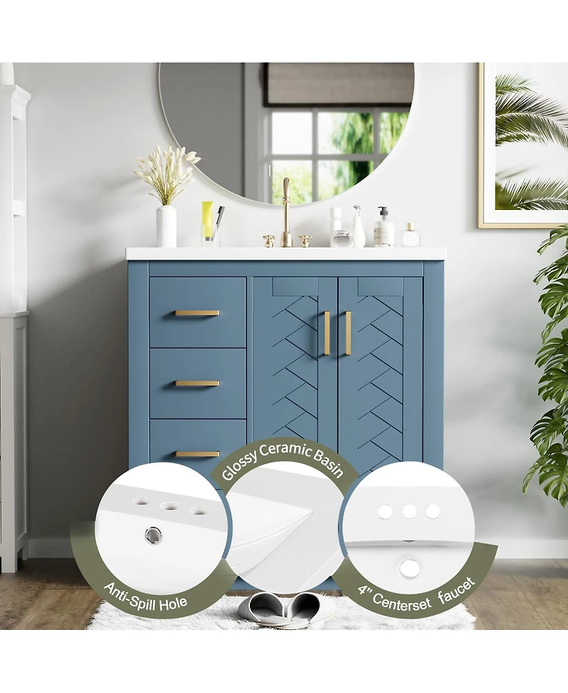 Sillysis 30" Freestanding Bathroom Vanity with Ceramic Sink, 3 Drawers & Soft Closing Doors, Modern Storage Cabinet