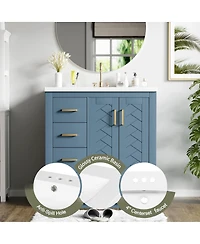 Sillysis 30" Freestanding Bathroom Vanity with Ceramic Sink, 3 Drawers & Soft Closing Doors, Modern Storage Cabinet