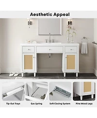 Sillysis 60" Wheelchair Accessible Bathroom Vanity with Smc Sink, Modern Storage Cabinet with Soft Close Drawers & Pine Legs