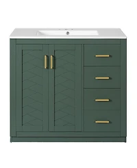 Sillysis 36" Bathroom Vanity with Ceramic Sink, Modern Solid Wood Cabinet & Ample Storage Drawers for Small Spaces