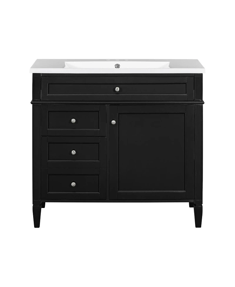 Sillysis 36" Bathroom Vanity with Resin Sink, Modern Freestanding Cabinet Drawers & Adjustable Shelf, Solid Wood Mdf Storage