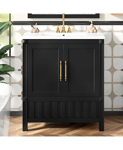 Sillysis 30" Bathroom Vanity with Sink, Solid Wood Cabinet & Push-to-Open Drawer for Modern Bathrooms