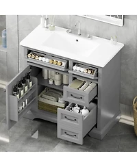 Sillysis 36" Bathroom Vanity with Ceramic Sink, Classic Modern Rubber Wood Cabinet & Ample Drawer Storage for Small Spaces