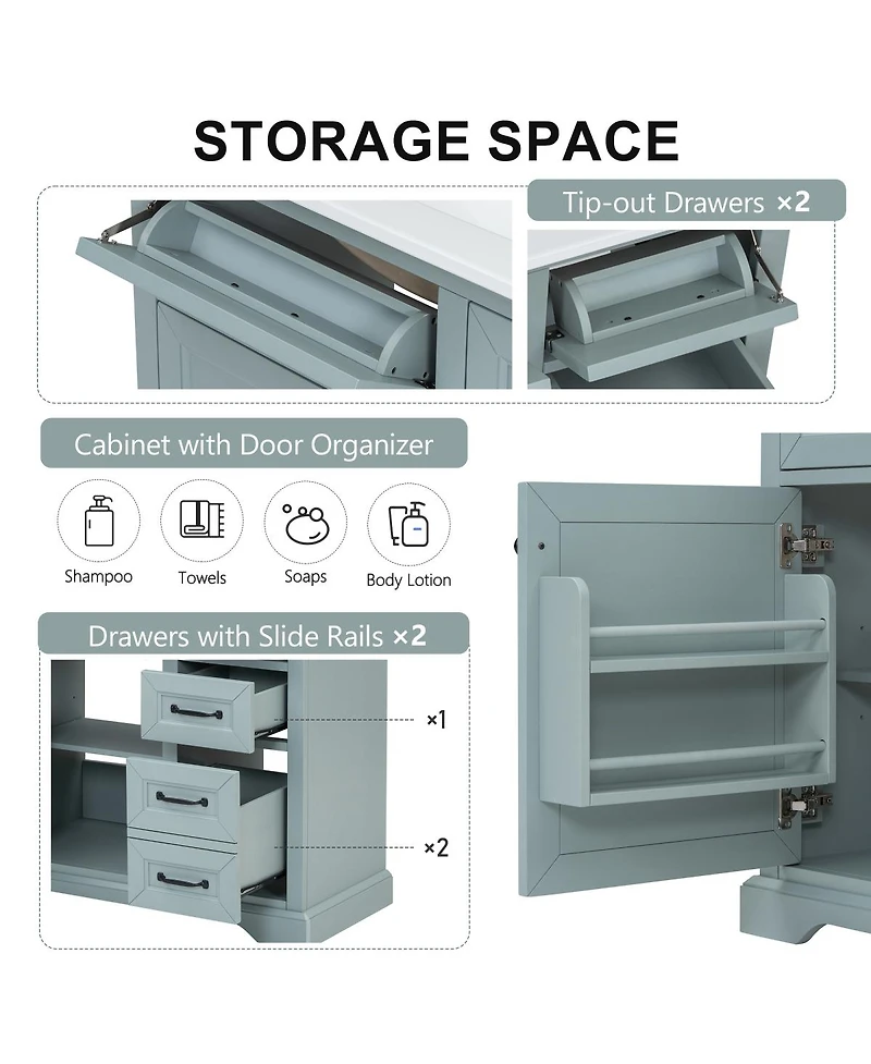 Sillysis 36" Bathroom Vanity with Ceramic Sink, Classic Modern Rubber Wood Cabinet & Ample Drawer Storage for Small Spaces