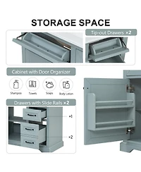 Sillysis 36" Bathroom Vanity with Ceramic Sink, Classic Modern Rubber Wood Cabinet & Ample Drawer Storage for Small Spaces