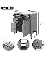 Sillysis Bathroom Vanity with Ceramic Sink, Solid Wood Cabinet, Ample Storage Drawers Adjustable Shelf for Small
