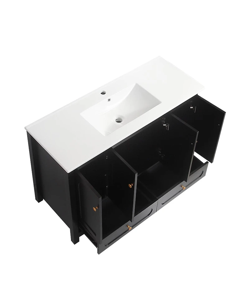 Sillysis 48" Bathroom Vanity with Integrated Ceramic Sink, Mdf Cabinet & Soft-Close Doors, Transitional Modern Storage for Elegant Decor