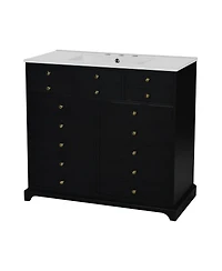 Sillysis 36" Bathroom Vanity with Ceramic Sink, Solid Wood Cabinet, 2 Drawers Doors Soft Close Storage for Small Bathrooms