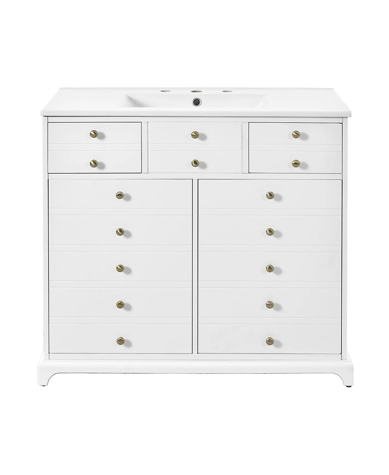 Sillysis 36" Bathroom Vanity with Ceramic Sink, Solid Wood Cabinet, 2 Drawers 2 Doors Soft Close Storage for Small Bathrooms