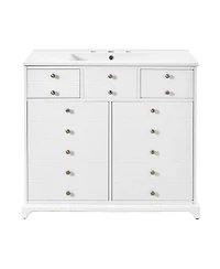 Sillysis 36" Bathroom Vanity with Ceramic Sink, Solid Wood Cabinet, 2 Drawers 2 Doors Soft Close Storage for Small Bathrooms