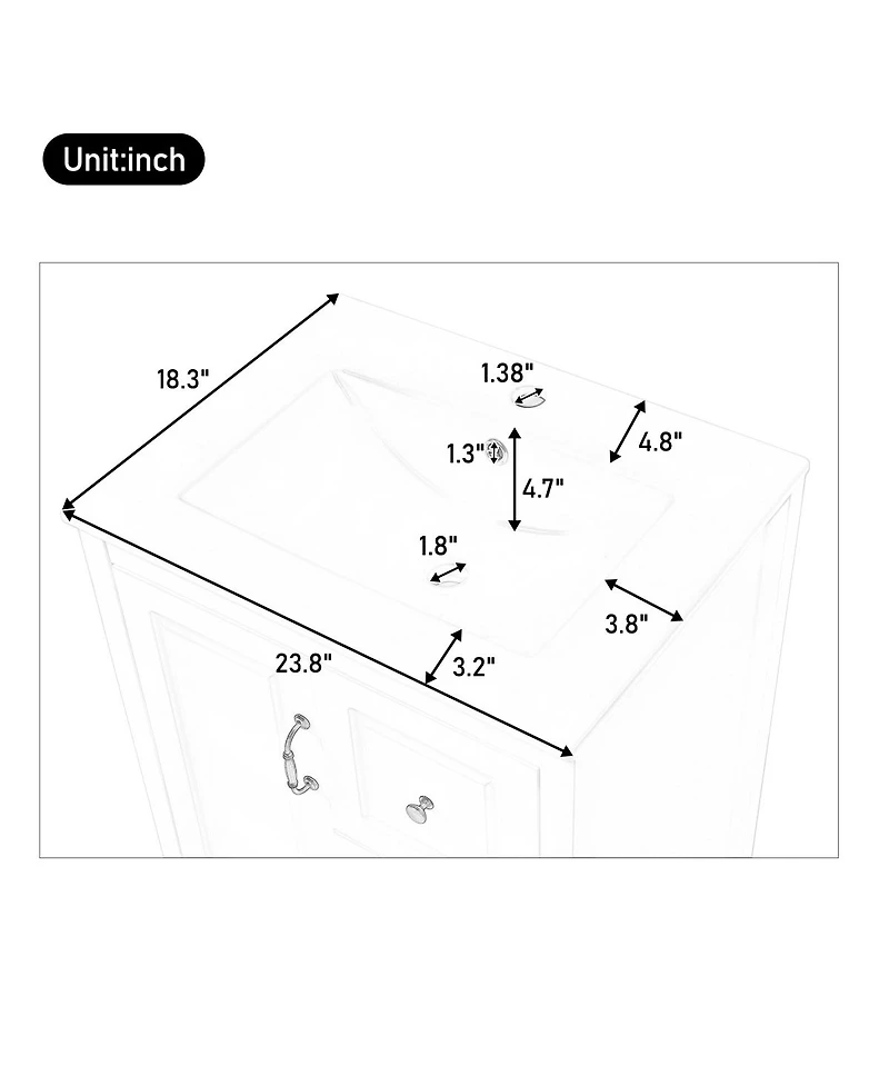 Sillysis 24" Bathroom Vanity with Ceramic Sink, Freestanding Retro Mdf Cabinet, Soft-Close Drawers, Ample Storage for Small Spaces