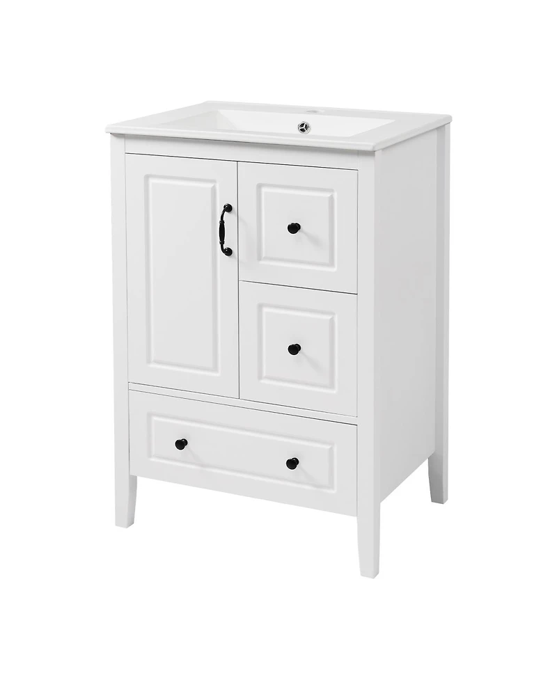 Sillysis 24" Light Green Bathroom Vanity with Ceramic Sink, Freestanding Retro Mdf Cabinet, Soft-Close Drawers, Ample Storage for Small Spaces