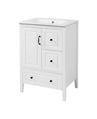 Sillysis 24" Light Green Bathroom Vanity with Ceramic Sink, Freestanding Retro Mdf Cabinet, Soft-Close Drawers, Ample Storage for Small Spaces