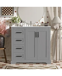 Sillysis 36" Modern Bathroom Vanity with Ceramic Sink, Solid Wood Frame & Soft Close Drawers for Small Spaces
