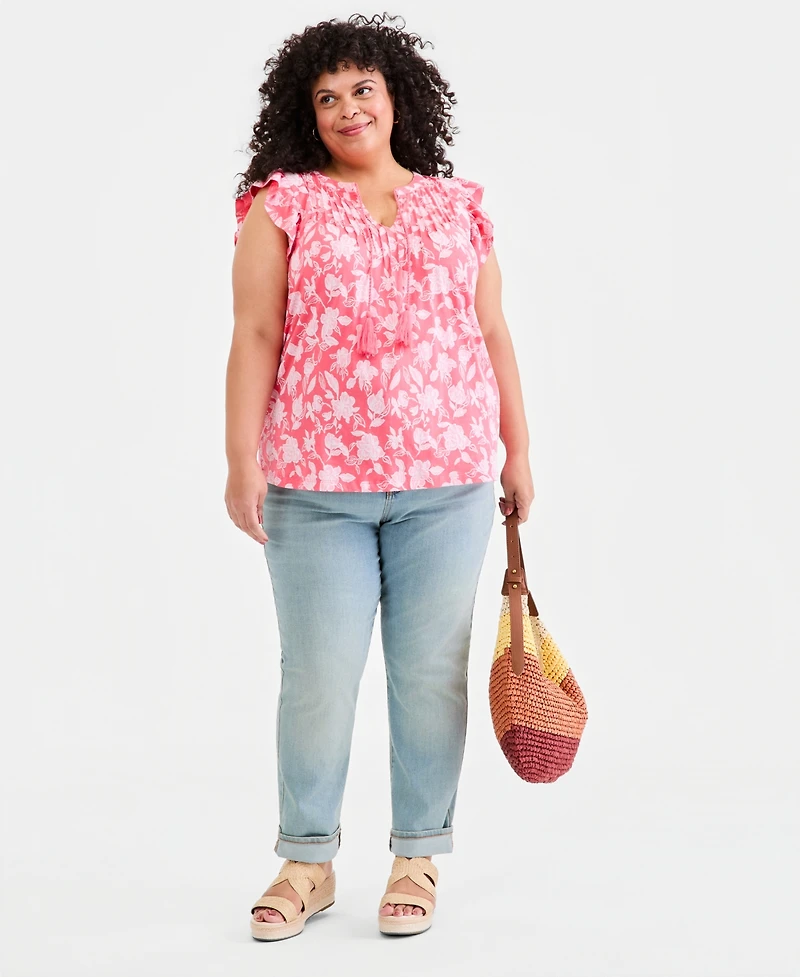 Style & Co Plus Emelia Flutter-Sleeve Tie-Neck Top, Macy's Exclusive