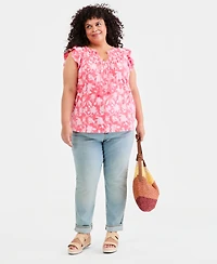 Style & Co Plus Emelia Flutter-Sleeve Tie-Neck Top, Macy's Exclusive