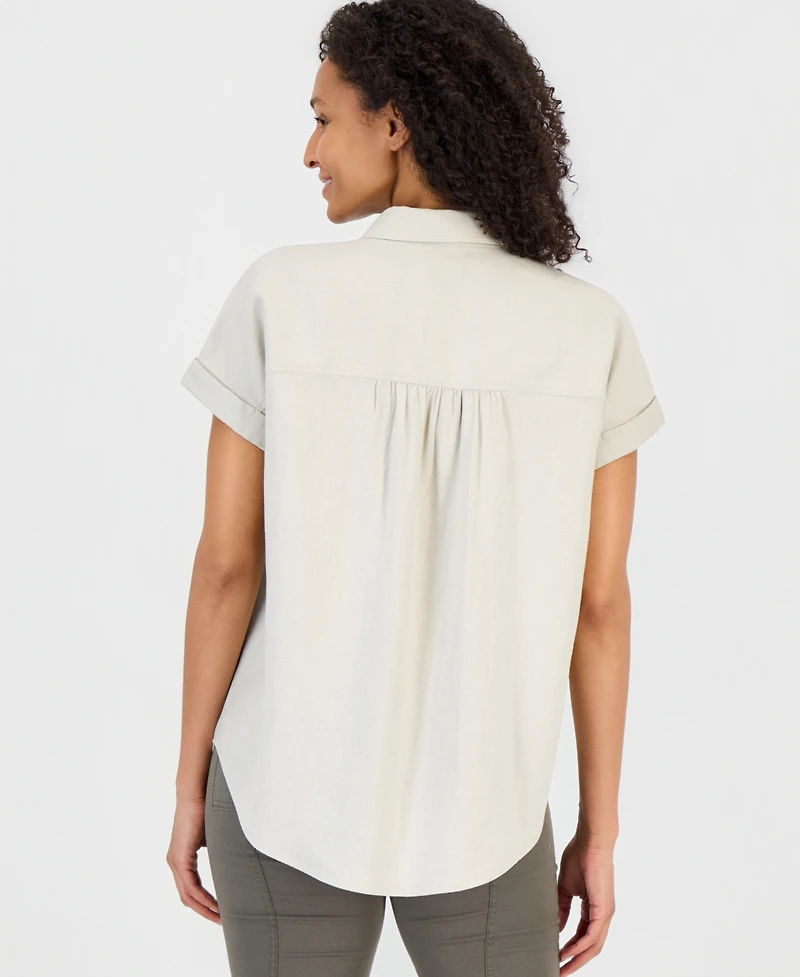 Style & Co Women's Linen Blend Short Sleeve Button-Front Shirt, Macy's Exclusive
