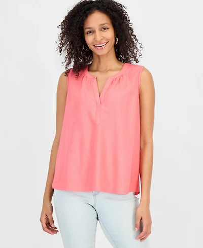 Style & Co Women's Linen Blend Sleeveless Split-Neck Top, Macy's Exclusive