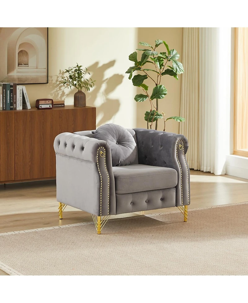 Streamdale Furniture Velvet Chesterfield Sofa with Copper Studs & Tufted Buttons