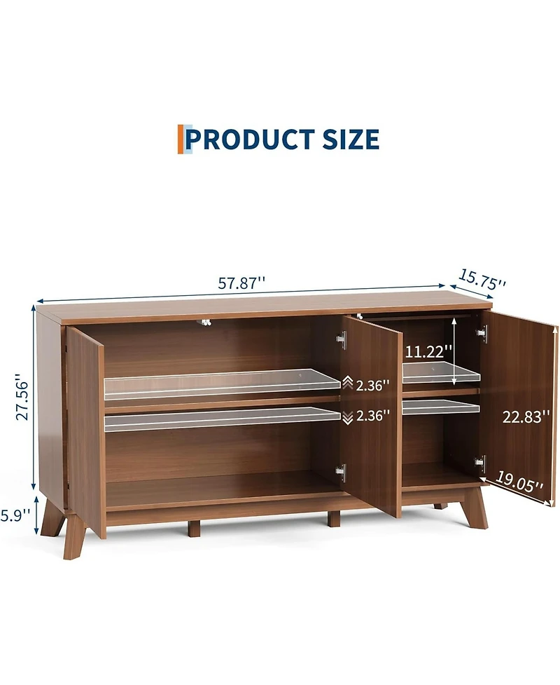 gaomon 58” Wood Modern-Farmhouse 4 Door Adjustable Shelf Sideboard Furniture